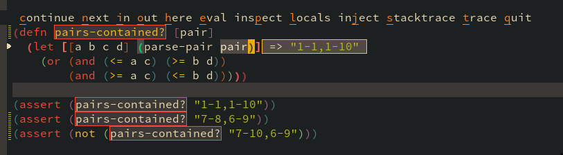 Figure 2: C-M-x with cursor right on top of (assert ...) leading paren